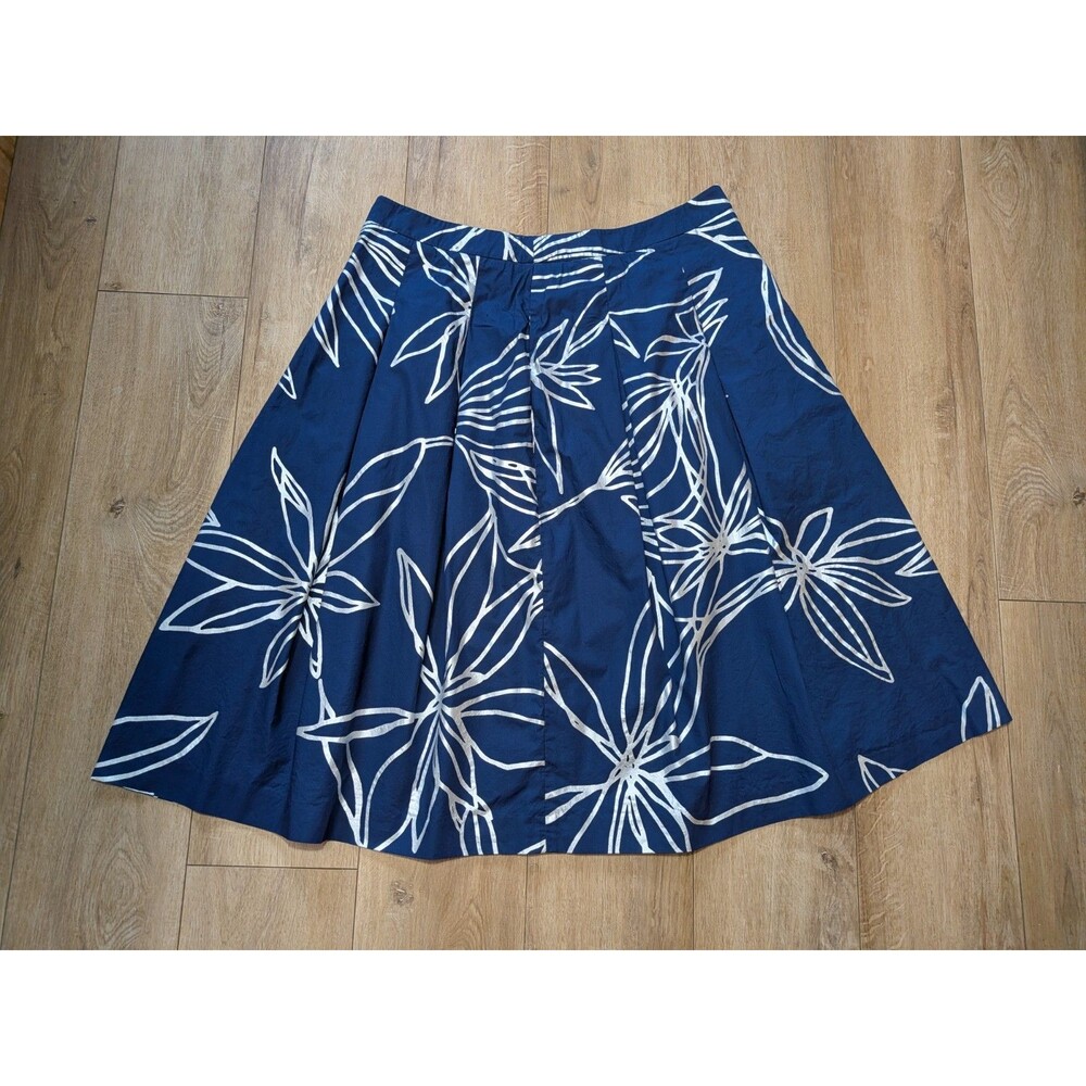 RSVP by Talbots Midi Skirt Women 18 Navy Blue Silver Floral Print Pleats A line